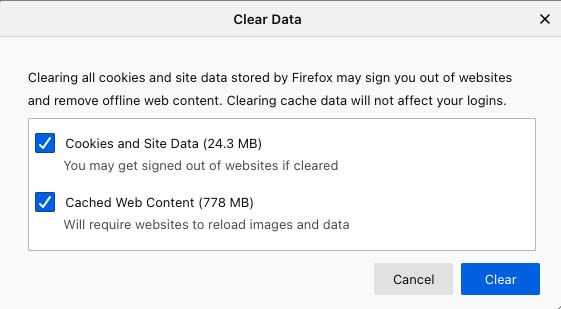 clearing browser cache